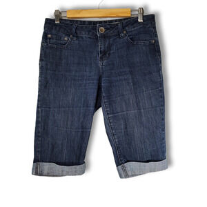 DKNY Jeans Rolled Cuff Bermuda Denim Shorts Dark Wash Blue Size 6